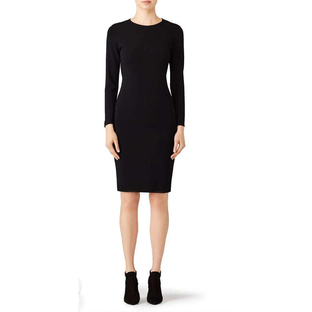 Vince Jet Black Midweight Knit Bodycon Long Sleeve Dress Medium M EUC Winter - Picture 3 of 12